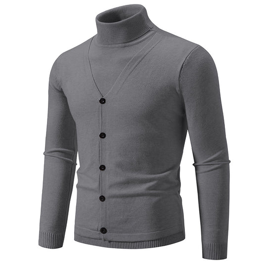 Herren eleganter Rollkragenpullover mit knöpfbaren Frontdetails und feiner Strickstruktur EB