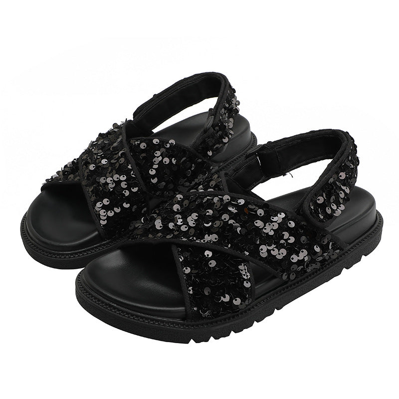 Damen Glitzernde Sandalen mit hochwertigem Riemendesign EB