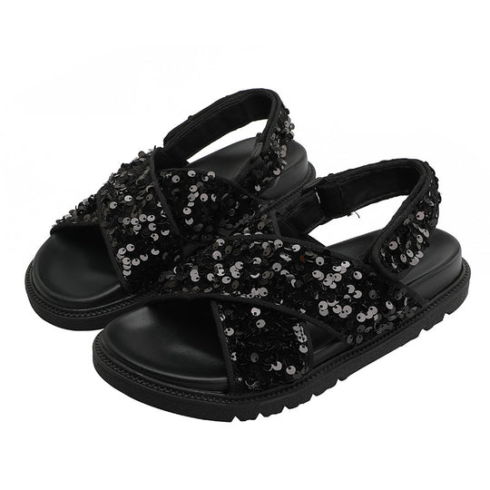 Damen Glitzernde Sandalen mit hochwertigem Riemendesign EB