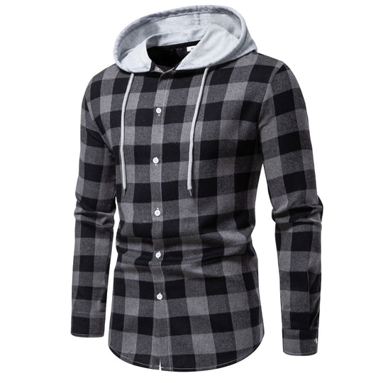 Herren Karo-Hemdjacke mit Kapuze und modernem Schnitt EB