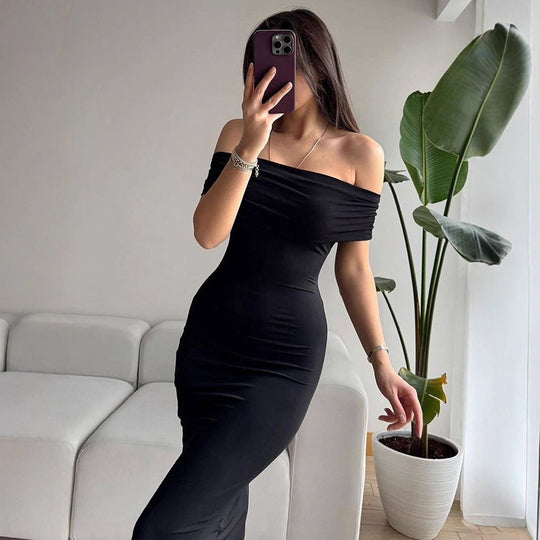 Damen Off-Shoulder Maxikleid mit raffinierten Rüschendetails EB