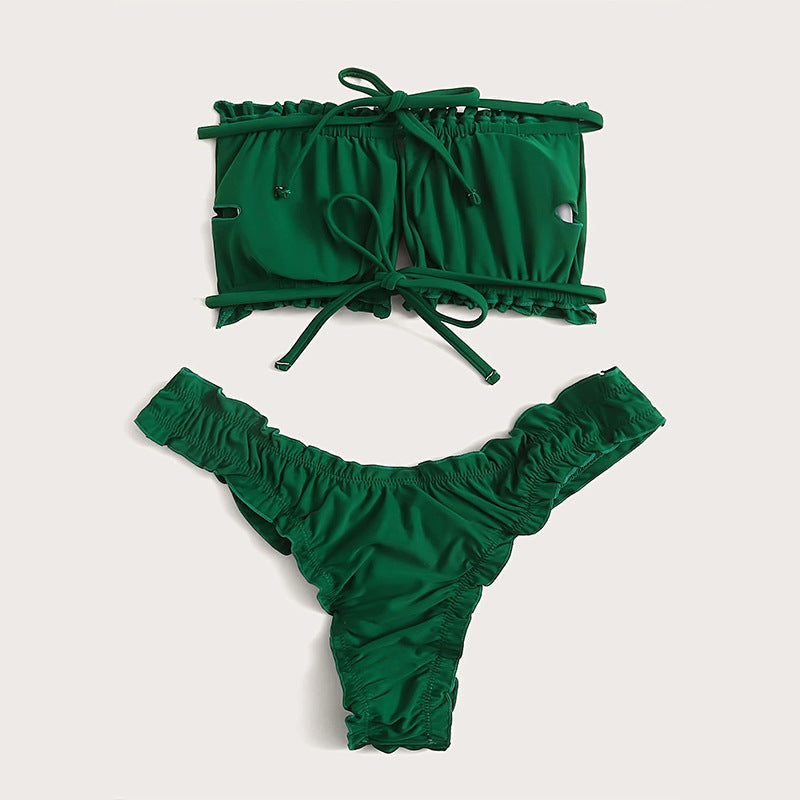 Damen Bandeau-Bikini mit Rüschen und verstellbaren Trägern EB