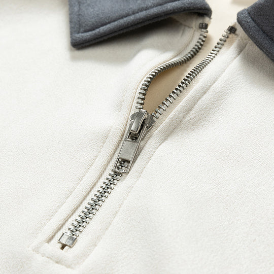 Damen stylischer Sweat-Pullover mit Kragen und halbseitigem Reißverschluss EB