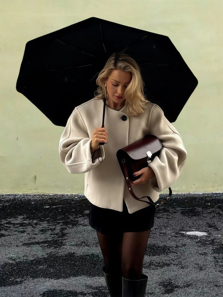 Damen Modische Oversized-Wolljacke mit stylischen Knopfdetails EB