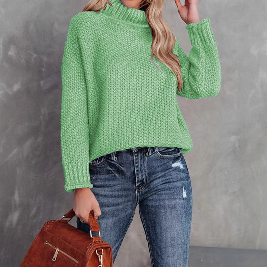 Damen kuscheliger Strickpullover mit hohem Kragen und luftiger Struktur EB