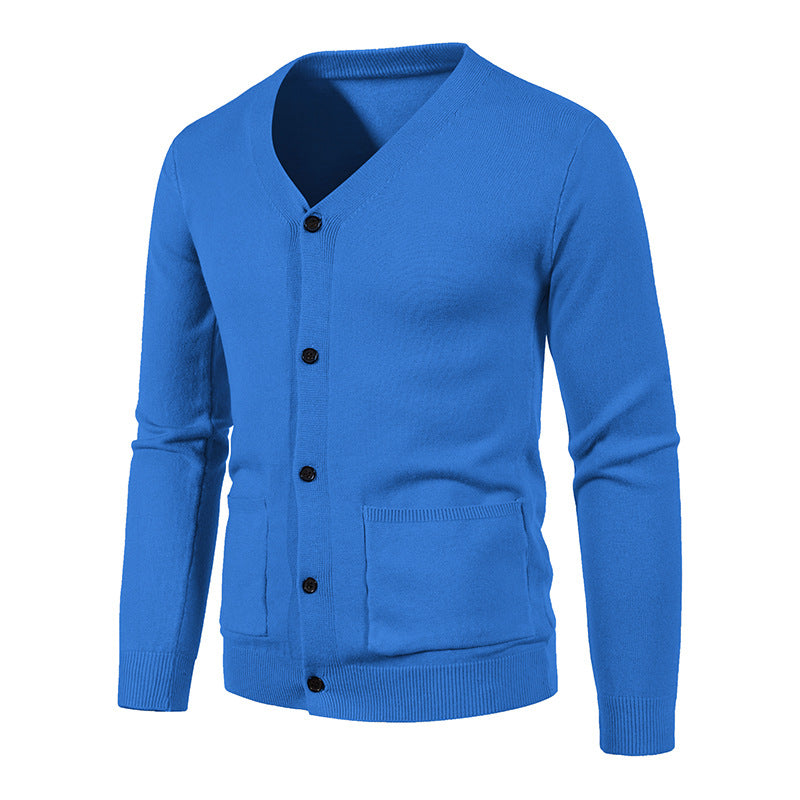 Herren nan schlanker Feinstrick-Cardigan mit V-Ausschnitt, Knopfleiste und aufgesetzten Taschen EB