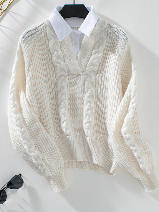 Damen Strickpullover mit stylischem Kragen EB