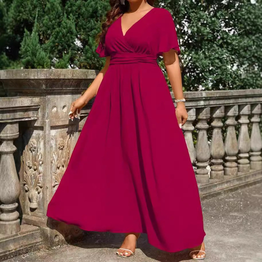 Damen Maxikleid mit elegantem Wickeloberteil und fließendem Rock EB