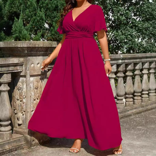 Damen Maxikleid mit elegantem Wickeloberteil und fließendem Rock EB