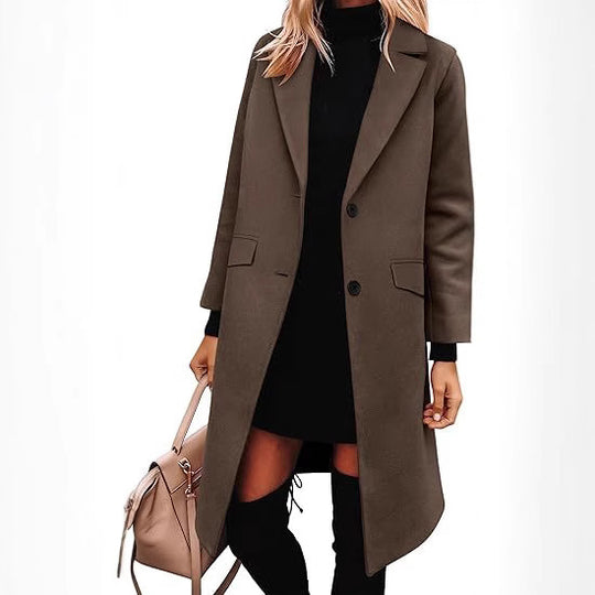 Damen Eleganter Woll-Trenchcoat mit klassischem Revers EB
