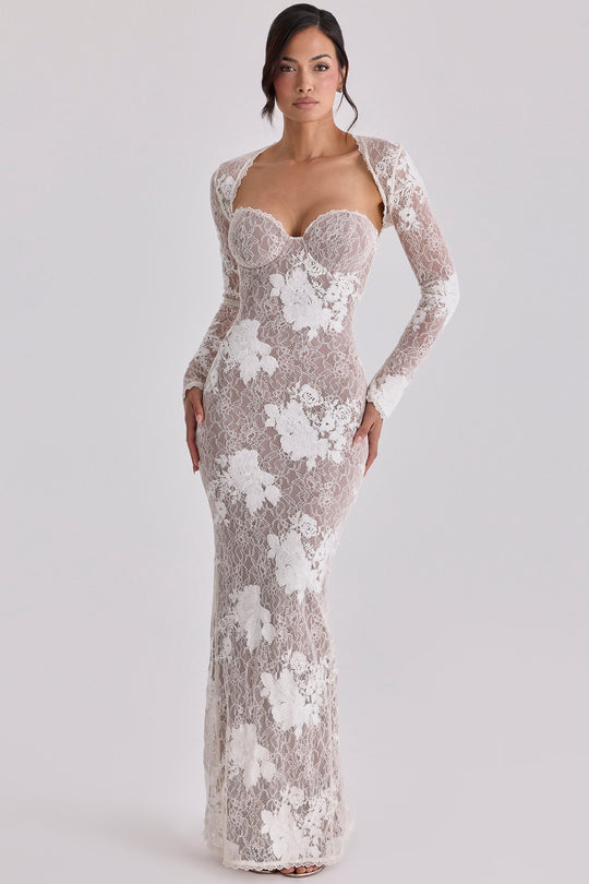 Damen Elegantes Spitzenabendkleid mit langem Arm und verführerischem Schnitt EB