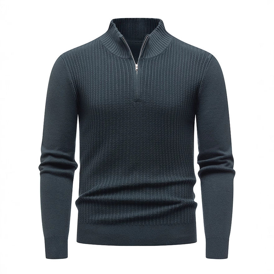 Herren Strickpullover mit modernem Stehkragen und feinem Rippdesign EB