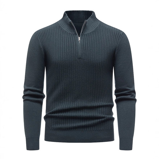 Herren Strickpullover mit modernem Stehkragen und feinem Rippdesign EB