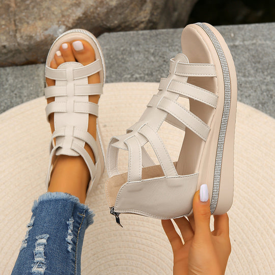 Damen Wedge-Sandaletten mit atmungsaktivem Obermaterial und eleganten Riemendetails EB