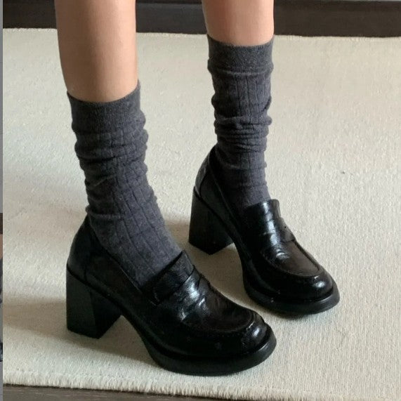 Damen elegante Blockabsatz Loafers mit modischer Schnallenakzent EB