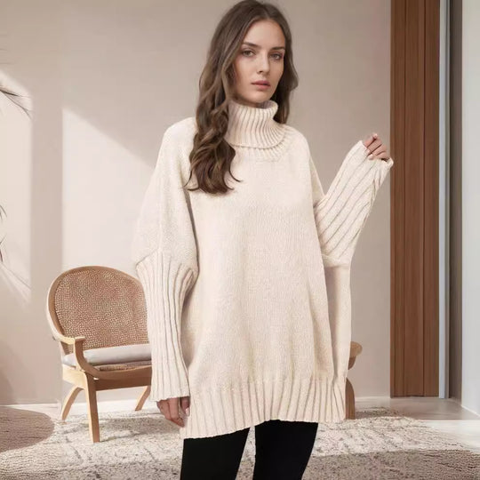 Damen Oversize Rollkragenpullover mit strukturiertem Strick EB