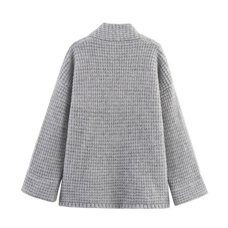Damen gesteppte Strickjacke mit dekorativem Knopfverschluss und hohem Kragen EB