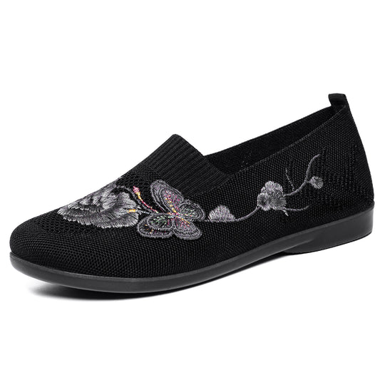 Damen nan bestickter Strick-Slipper mit sockenähnlichem Einstieg, floralem Stickmotiv und gedämpfter Leichtsohle EB