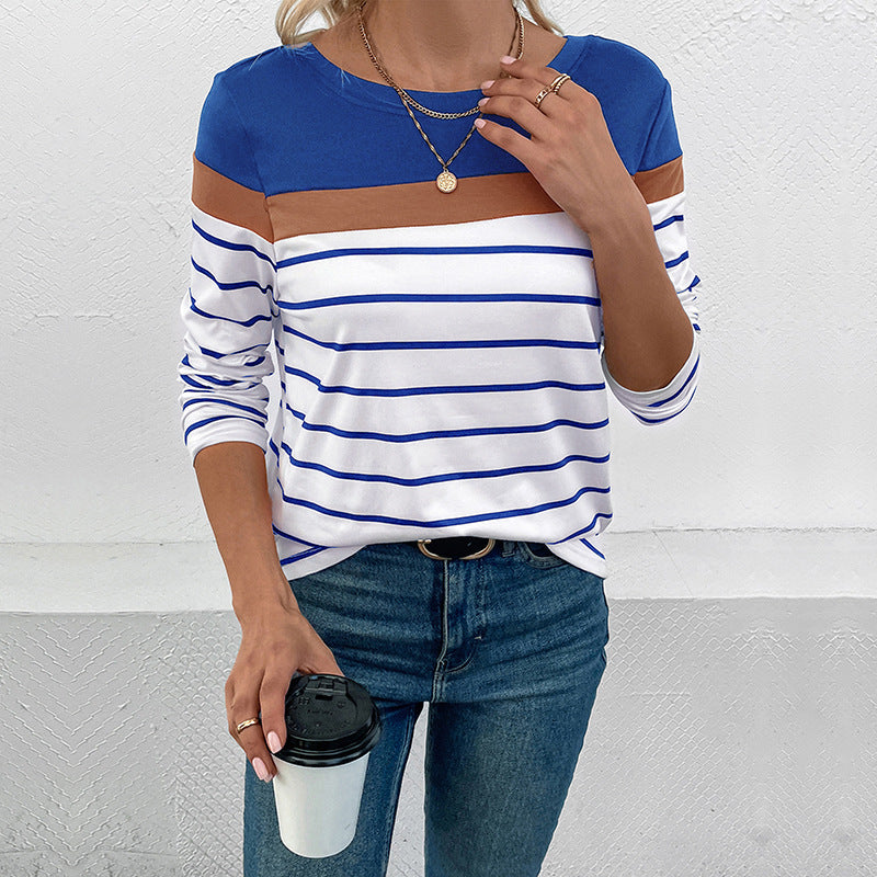 Damen Langarmshirt mit modischem Streifenmuster und farblich abgesetztem Oberteil EB