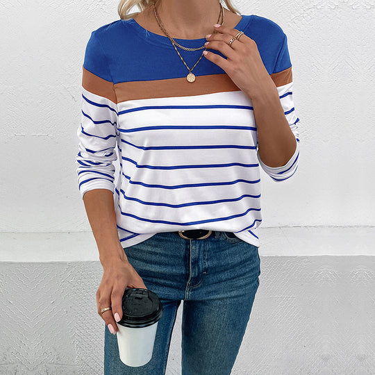 Damen Langarmshirt mit modischem Streifenmuster und farblich abgesetztem Oberteil EB