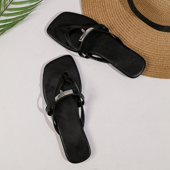 Damen Elegante Flip-Flops mit modischem Riemendesign und funkelndem Akzent EB