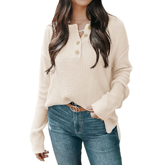 Damen lässiger Oversized Pullover mit Knopfleiste und strukturiertem Material EB