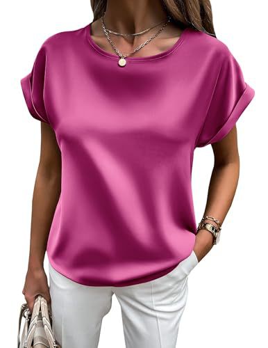 EB | Satin-T-Shirt mit Umgeschlagenen Ärmeln für Damen