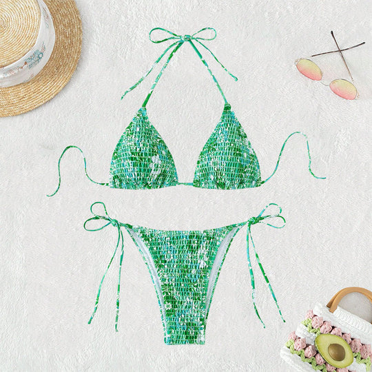 Damen Triangel-Bikini mit floralen Rüschendetails und verstellbaren Trägern EB