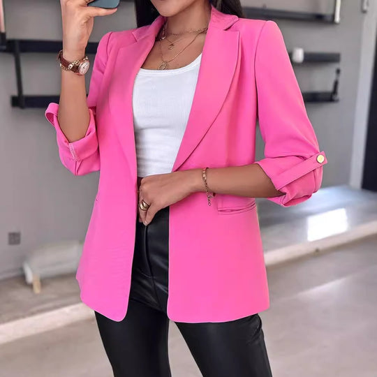 Damen nan taillierter Longblazer mit aufgekrempelten Ärmeln, Reverskragen und schlanker Silhouette EB