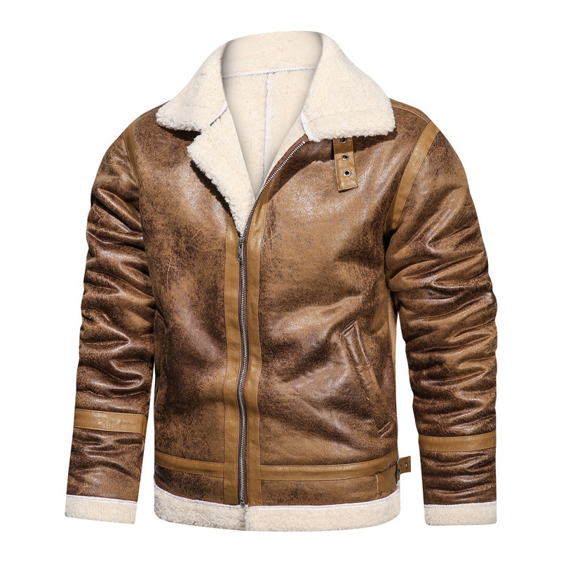 Herren Fliegerjacke mit Lammfellfutter und Vintage Kunstlederoptik EB