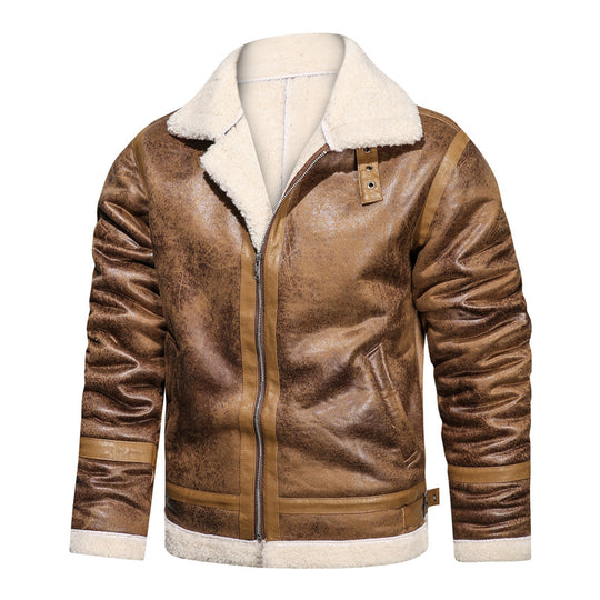 Herren Fliegerjacke mit Lammfellfutter und Vintage Kunstlederoptik EB