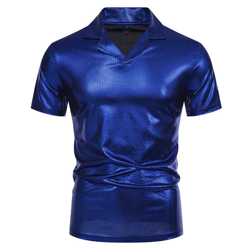 Herren modisches Poloshirt mit glänzendem Design und stylischem V-Ausschnitt EB