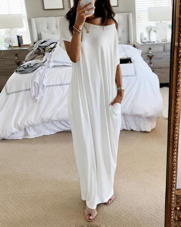 Damen lässiges Maxi-Überkleid mit weitem Schnitt und praktischen Taschen EB