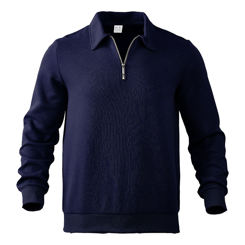 Herren nan strukturiertes Halbzip-Feinstrickpullover mit Kentkragen und elastischen Rippbündchen EB