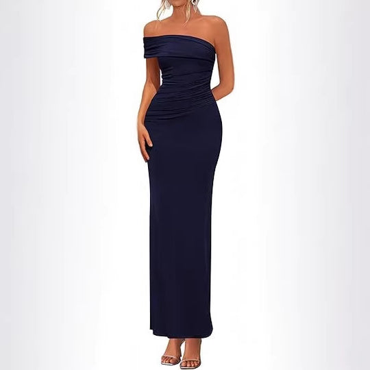 Damen Elegantes Maxi-Kleid mit schulterfreiem Design und raffinierten Drapierungen EB
