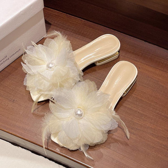 Damen elegante Pantoletten mit floralem Akzent EB