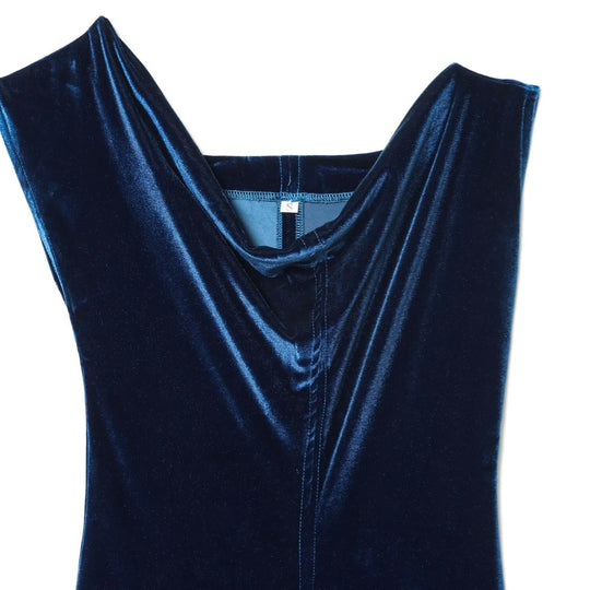 Damen Samt Maxikleid mit elegantem V-Ausschnitt und raffiniertem Schlitz EB