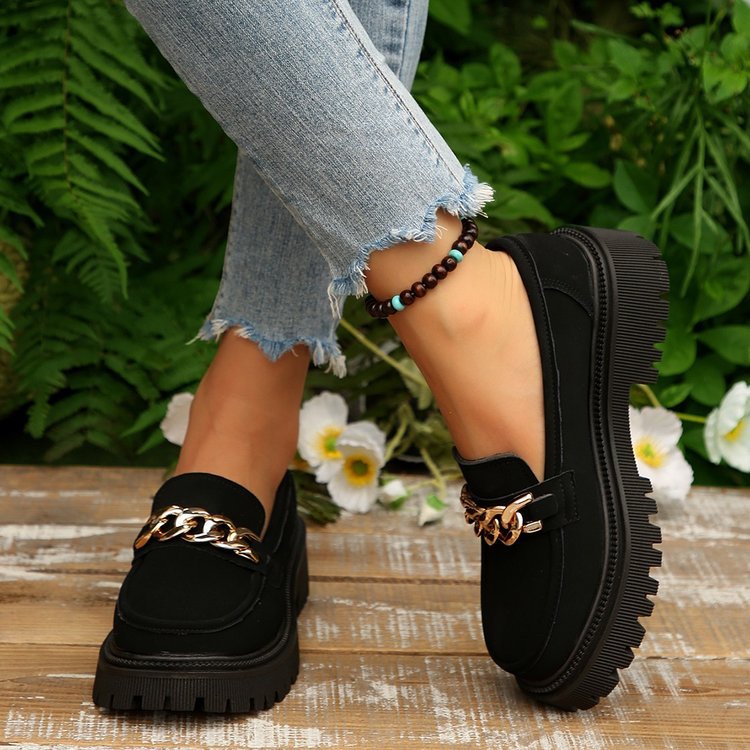 Damen Chunky Loafers mit modischen Kettenakzenten und rutschfester Sohle EB
