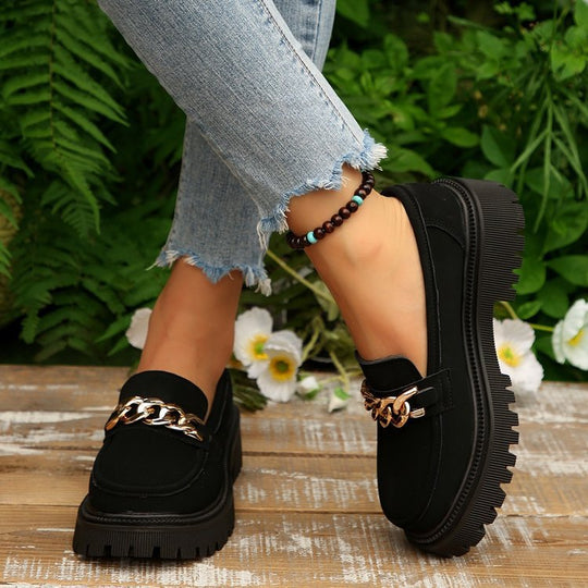 Damen Chunky Loafers mit modischen Kettenakzenten und rutschfester Sohle EB
