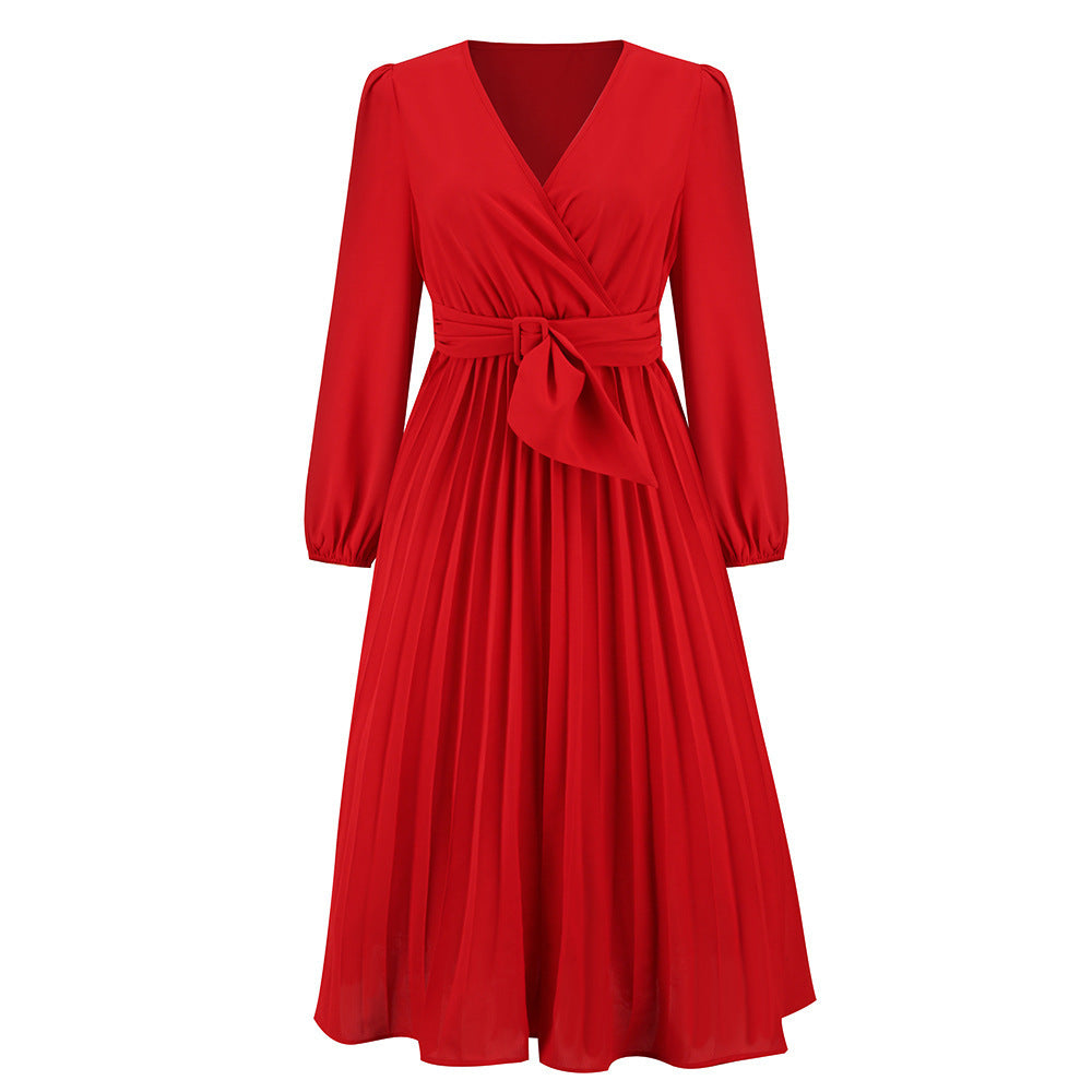 Damen Elegantes Wickelkleid mit dekorativen Falten und Taillengürtel EB
