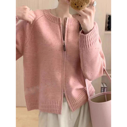 Damen Strickjacke Mit Einem Modernen Reißverschluss Und Gerippten Abschlüssen EB
