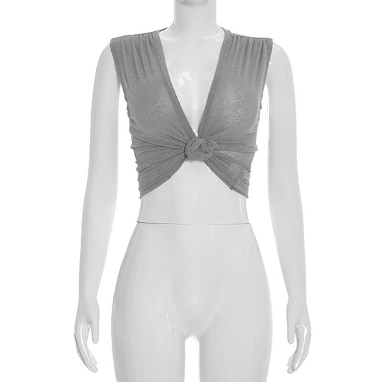 Damen Kurzflügel-Top mit Knoten-Detail und figurbetonter Passform EB