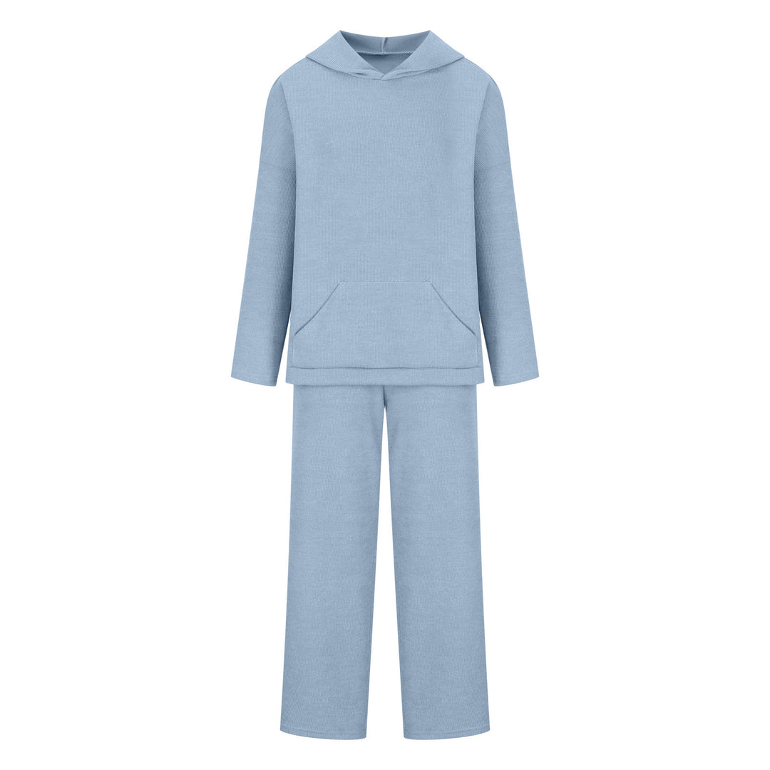 Damen gemütliches Lounge-Set mit Kapuzenpullover, Kängurutasche und weitem Jersey-Hose EB