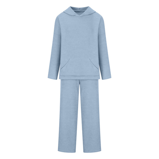 Damen gemütliches Lounge-Set mit Kapuzenpullover, Kängurutasche und weitem Jersey-Hose EB