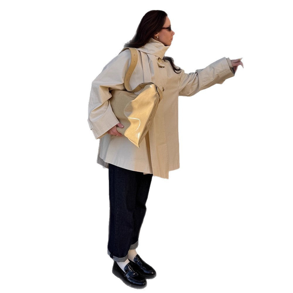 Damen oversized Cabanjacke mit praktischen Knöpfen und modernem Stehkragen EB