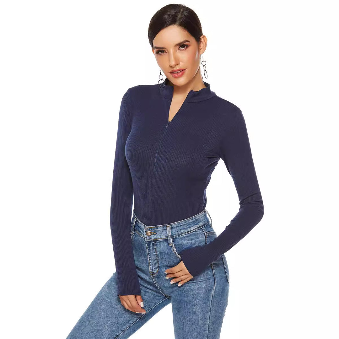 Damen Langärmliger Bodysuit mit sportlichem Reißverschluss EB