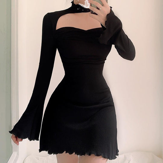 Damen Elegantes Minikleid mit längeren Ärmeln und raffiniertem Ausschnitt EB