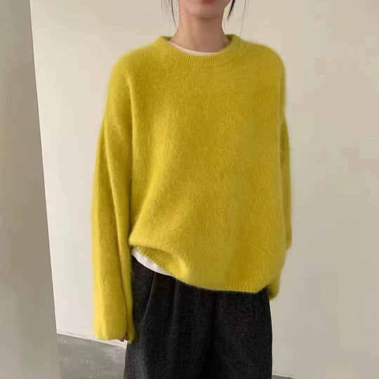 Damen Flauschiger Pullover mit überschnittenen Schultern und weitem Schnitt EB
