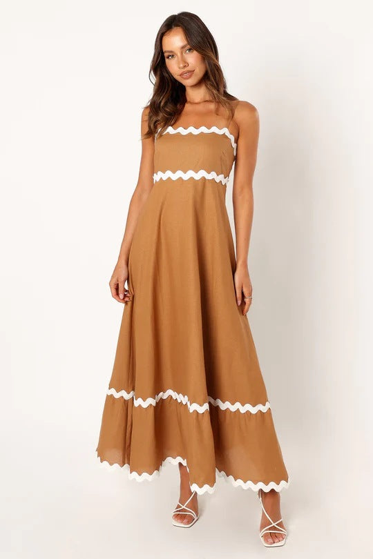 EB | Einfarbiges Spitzen-Hosenträger-Röhrentop-Kleid