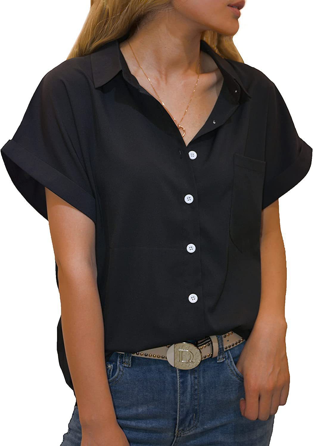 Damen elegant geschnittene Kurzarmbluse EB